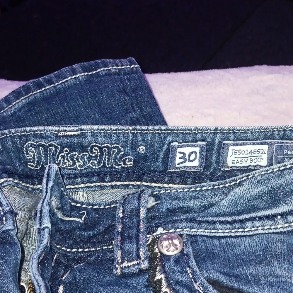 Miss Me Dark Blue Boot Cut Size 30 Jeans with Silver Accents - Picture 3 of 4